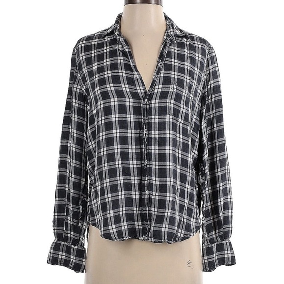 Frank & Eileen Eileen Plaid Charcoal Gray Long Sleeve Button Down Modal XXS - Picture 2 of 9